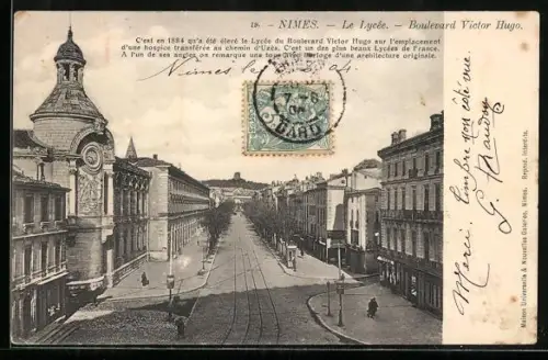 AK Nîmes, Le Lycée sur le Boulevard Victor Hugo
