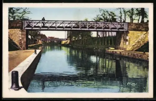 AK Digoin /S-et-L., Canal du Centre et pont en fer