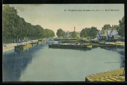AK Chalon-sur-Saône /S. et L., Quai Michelet et bateaux sur la rivière