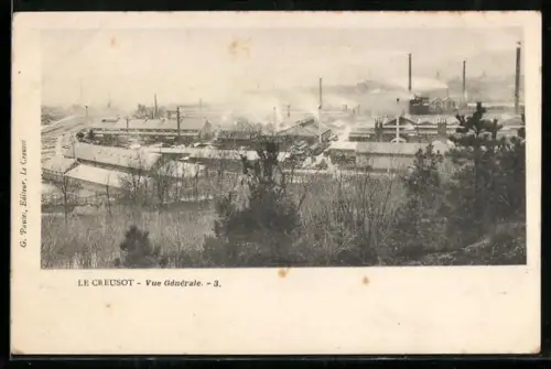 AK Le Creusot, Vue Générale des usines et cheminées industrielles
