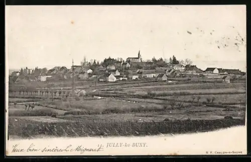 AK Jully-lès-Buxy, Vue générale du village et des champs environnants