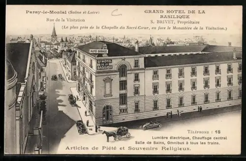 AK Paray-le-Monial /Saône-et-Loire, Grand Hôtel de la Basilique, Prop. S. Brivet, et Rue de la Visitation