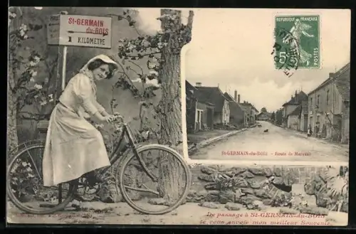AK St-Germain-du-Bois, Route de Montaïl et cycliste en uniforme