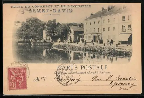 AK Montceau-les-Mines, Hôtel du Commerce et de l`Industrie Semet-David au bord de l`eau