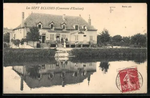 AK Écuisses, Les Sept Écluses et Café de la Navigation