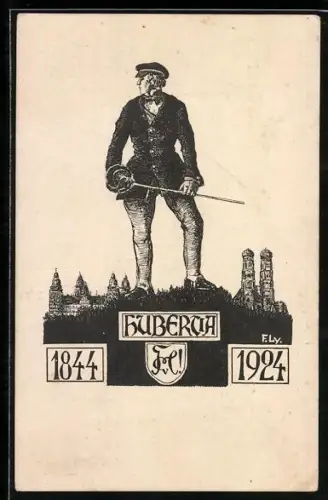 AK München, Student der Hubertia mit Schläger, studentische Szene