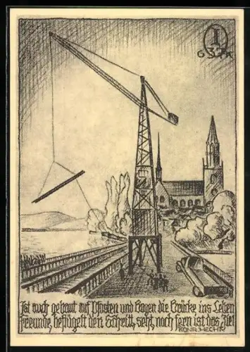 AK Konstanz, Schlageter-Gymnasium Konstanz, Abitur der letzten Oberprima 1937, Kran bei Bauarbeiten