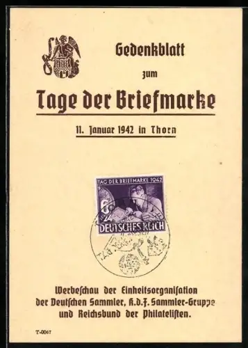 AK Thorn, Gedenkblatt zum Tage der Briefmarke 1942