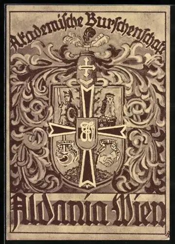 Künstler-AK Wien, Studentenwappen der Akademischen Burschenschaft Aldania, Rainergasse 34