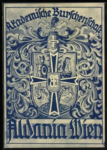 Künstler-AK Wien, Studentenwappen der Akademischen Burschenschaft Aldania, Rainergasse 34