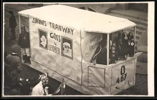 Foto-AK Göss, Zukunfts-Tramway im Verkehr zwischen Göss und Leoben