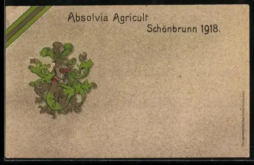 AK Landshut / Bayern, Wappen der Absolvia Agricult Schönbrunn 1918, Landwirtschaftsschule