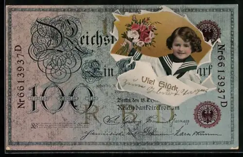 AK Kleines Kind im Matrosenanzug im 100-Reichsmark Geldschein