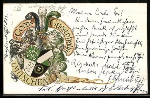 AK München, Studentenwappen des Corps Guestphalia