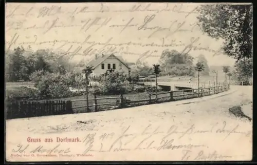 AK Dorfmark, Ortsansicht mit Haus und Brücke