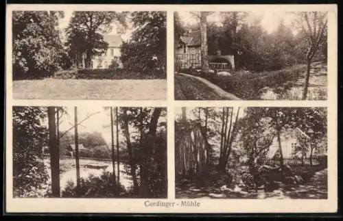 AK Cordingen, Mühle, Flusslandschaft, Fachwerkhaus, Waldpartie