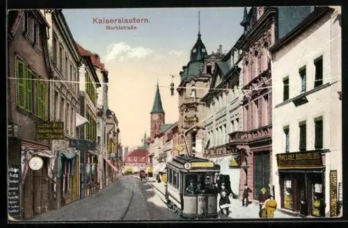 AK Kaiserslautern, Marktstrasse, Strassenbahn, Ladengeschäfte