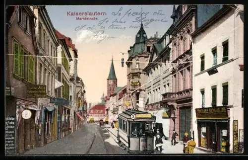 AK Kaiserslautern, Marktstrasse mit Strassenbahn