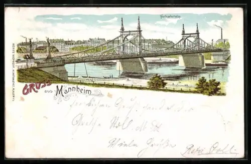Lithographie Mannheim, Rheinbrücke