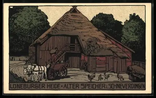 Steindruck-AK Schneverdingen /Lüneburger Heide, Alter Speicher