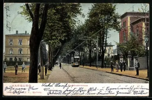 AK Harburg, Buxtehuderstrasse, Strassenbahn, Wohnhäuser
