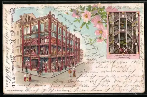 Lithographie Mannheim, Warenhaus S. Kander, Innenansicht Treppenhaus