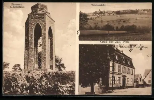 AK Zell / Pfalz, Ehrenmal Zeller Tal, Totalansicht, Wirtschaft Joh. Rupp