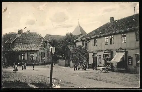 AK Dorfmark, Gasthaus zum Deutschen Hause, Kirche, Strassenansicht