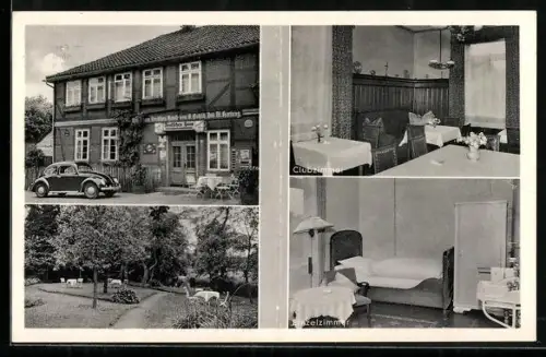 AK Dorfmark /Fallingbostel, Hotel und Gaststätte Deutsches Haus, Inh. H. Hartung, Clubzimmer, Garten, Einzelzimmer