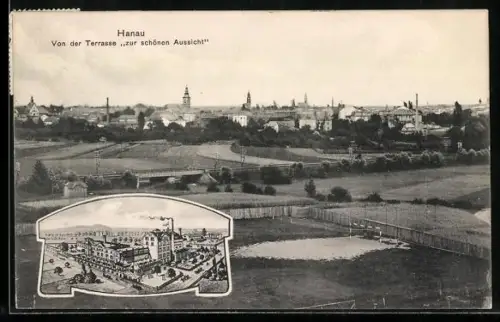 AK Hanau, Blick von der Terrasse des Gasthauses Zur schönen Aussicht
