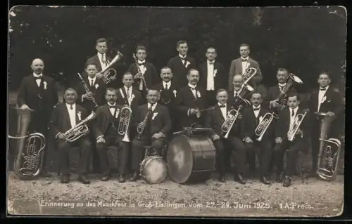 AK Gross-Eislingen, Musikfest 1925, 1. Preis, Blaskapelle