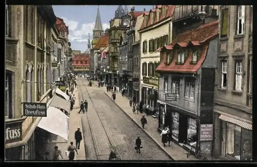 AK Kaiserslautern, Marktstrasse mit Schuhhaus Dreyfuss und Blick auf die Kirche