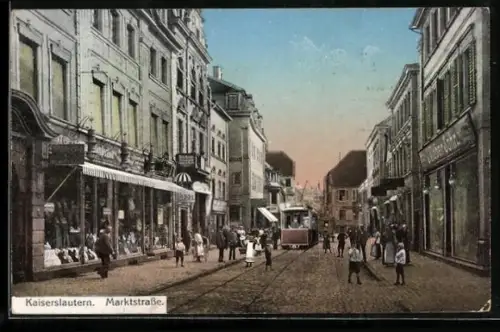 AK Kaiserslautern, Marktstrasse, Strassenbahn, Geschäfte