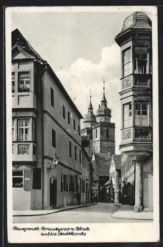 AK Bayreuth, Braugasse, Blick auf die Stadtkirche