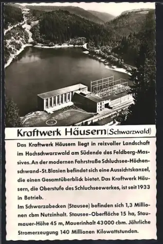 AK Häusern /Schwarzwald, Kraftwerk Häusern, Stausee, Aussichtskanzel