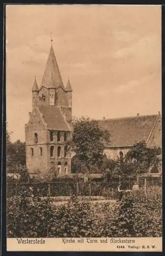 AK Westerstede, Kirche mit Turm und Glockenturm