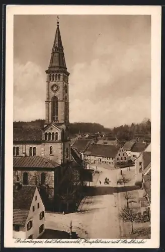 AK Bräunlingen /Schwarzwald, Hauptstrasse mit Stadtkirche