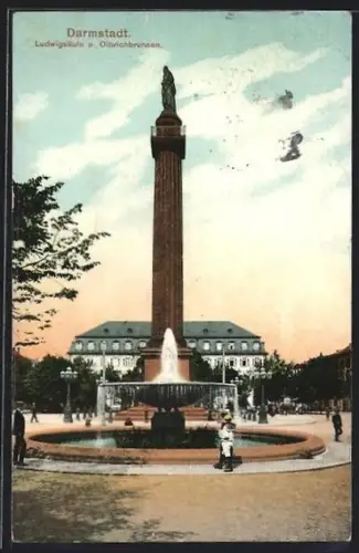 AK Darmstadt, Ludwigsäule, Olbrichbrunnen