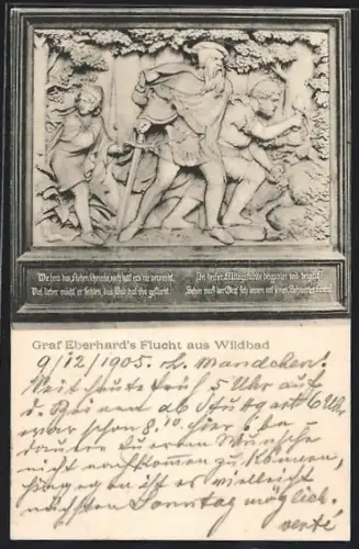 AK Wildbad / Schwarzwald, Graf Eberhard`s Flucht aus Wildbad, Reliefdarstellung