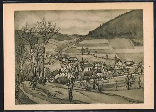 AK Oberprechtal im bad. Schwarzwald, Ortsansicht, Tal, umliegende Berge