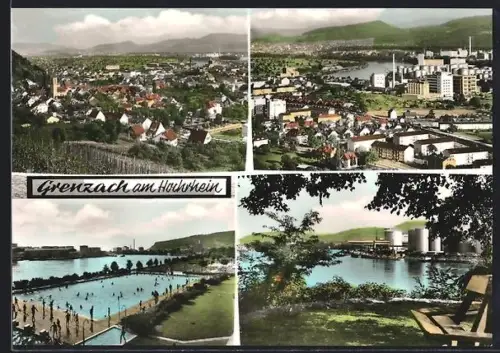 AK Grenzach am Hochrhein, Ortsansicht, Industrieanlagen, Schwimmbad