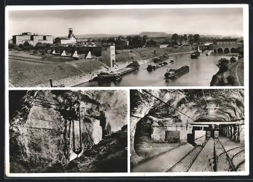 AK Bad Friedrichshall, Salzbergwerk, Schacht König Wilhelm II., Schiffsverkehr am Kanal