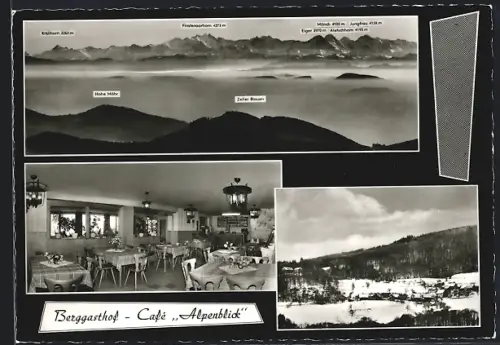 AK Endenburg /Schwarzwald, Berggasthof Café Alpenblick, Innenansicht, Alpenpanorama