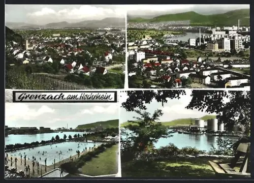 AK Grenzach am Hochrhein, Ortsansicht, Schwimmbad, Industrieanlagen