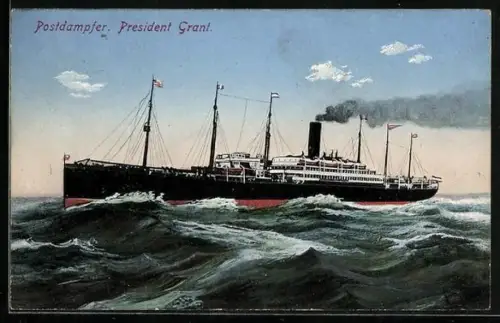 AK Postdampfer President Grant in voller Fahrt auf hoher See, Passagierschiff