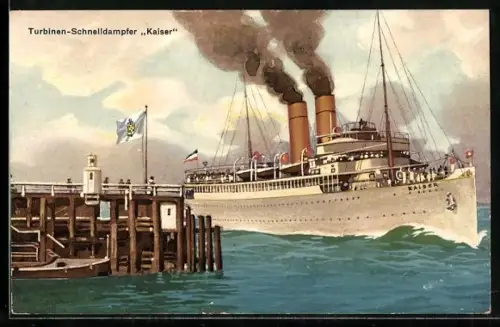 AK Turbinen-Schnelldampfer Kaiser am Anleger, Passagierschiff