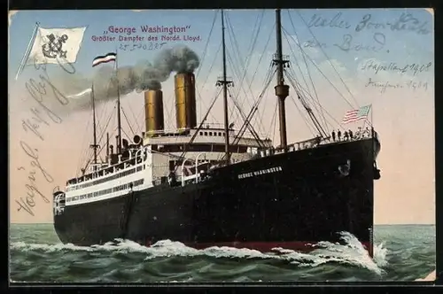 AK Passagierschiff George Washington, Grösster Dampfer des Nordd. Lloyd, Bremen