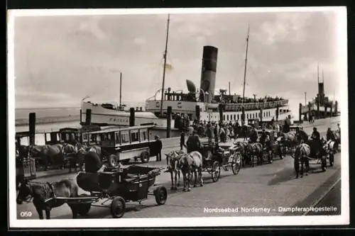 AK Norderney, Dampferanlegestelle mit Passagierschiff Frisia