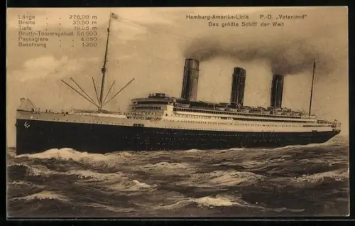 AK Passagierschiff Postdampfer Vaterland, das grösste Schiff der Welt