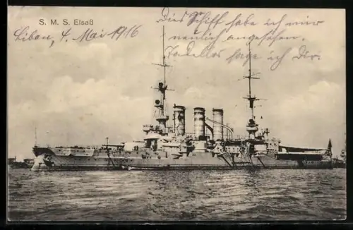 AK S.M.S. Elsass vor Anker liegend, Kriegsschiff